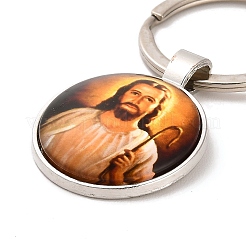 I Love Jesus Symbol Glass Pendant Keychain with Alloy Jesus Fish Charm&nbsp;KEYC-G058-01F