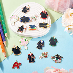 16Pcs 16 Styles Graduation Season Theme Alloy Enamel Pendants&nbsp;ENAM-TA0002-70