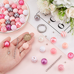 DIY October Breast Cancer Pink Awareness Ribbon Theme Bracelet Keychain Pendant Decoration Making Kit&nbsp;DIY-PH0020-78