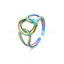 Rainbow Color 304 Stainless Steel Interlocking Ring Cuff Ring&nbsp;RJEW-N038-042M
