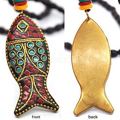 Alloy Enamel Colorful Fish Pendant Long Necklaces&nbsp;FS-WG9FE3F-01