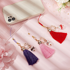 3Pcs 3 Colors Cartoon Lucky Cat Straps Mobile Phone Lanyard&nbsp;AJEW-OC0004-03