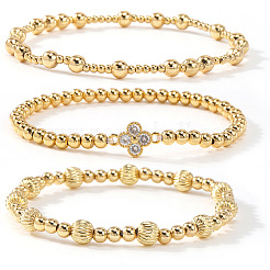 3Pcs 3 Styles Brass Beads Stretch Bracelets Set for Women&nbsp;PF9658
