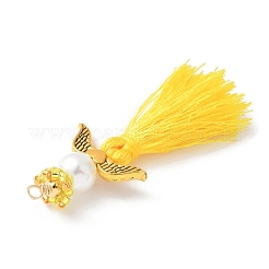 Glass Pearl Round Beaded with Polycotton Tassel Big Pendants&nbsp;PALLOY-MZ00611