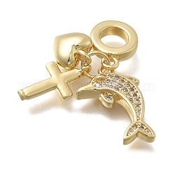 Brass Micro Pave Clear Cubic Zirconia European Dangle Charms&nbsp;KK-D431-033G-G
