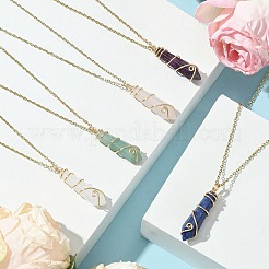 Natural Mixed Gemstone Faceted Bullet Shaped Pendant Necklaces&nbsp;NJEW-JN05026-01