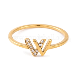 PVD Vacuum Plating 304 Stainless Steel Letter W Finger Ring for Women&nbsp;RJEW-C086-07-G
