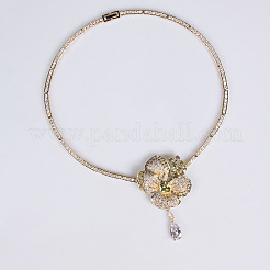 Brass Micro Pave Cubic Zirconia Pendant Necklaces & Stud Earrings Sets&nbsp;FS-WG0F04C-04