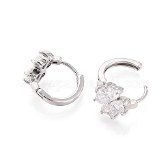 Brass Micro Pave Clear Cubic Zirconia Clover Hoop Earrings&nbsp;EJEW-T048-42P