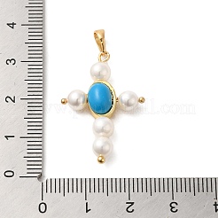Rack Plating Brass & Acrylic Pearl & Synthetic Turquoise Pendants&nbsp;KK-G488-03G