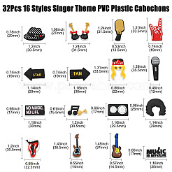 32Pcs 16 Styles Singer Theme PVC Plastic Cabochons&nbsp;FIND-CJ0002-55