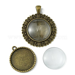 DIY Blank Round Glass & Tibetan Style Alloy Pendant Making Kits&nbsp;DIY-FS0006-10