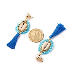 Beads Wire Wrap Long Dangle Stud Earring&nbsp;EJEW-TA00039-02