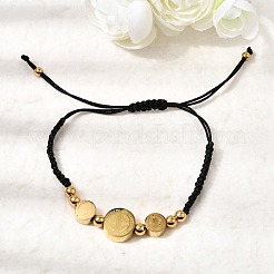 Adjustable 304 Stainless Steel Flat Round with Saint Benedict Braided Bead Bracelets for Women&nbsp;BJEW-K295-03G-02