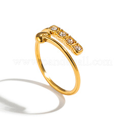 304 Stainless Steel Rhinestone Heart Cuff Open Rings for Women&nbsp;MH2776