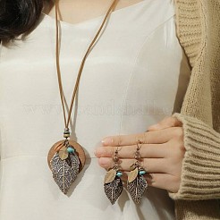 Bohemian Style Leaf Alloy & Wood Pendant Necklaces & Dangle Earrings Sets&nbsp;WG5D754-01