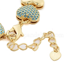 Rack Plating Brass Micro Pave Cubic Zirconia Heart Link Chain Bracelets for Women&nbsp;BJEW-B109-01G-03