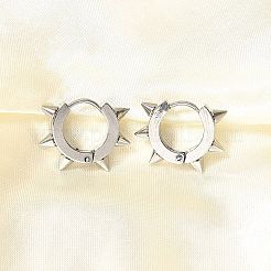 Tarnish Resistant 201 Stainless Steel Spike Hoop Earrings with 304 Stainless Steel Pins&nbsp;EJEW-A098-04P