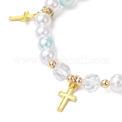 Alloy Pendants with ABS Plastic Imitation Pearl Beads and K9 Glass and Brass Grade A Rhinestone Spacer Beads and Flat Elastic Crystal String Bracelets&nbsp;BJEW-JB11778-02