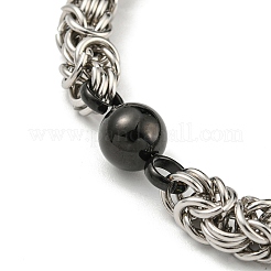 Non-Tarnish Two Tone 201 Stainless Steel Round Link & Byzantine Chain Bracelet&nbsp;BJEW-B078-21BP