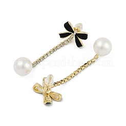 Bowknot Brass Enamel with Clear Cubic Zirconia & Plastic Imitation Pearl Dangle Stud Earrings&nbsp;EJEW-Q391-13G