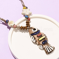 Ceramic Fish Pendant Adjustable Waxed Cord Necklaces for Women&nbsp;LS-NJEW-B146-01