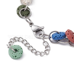 Dyed Natural Lava Rock Disc Beaded Chain Bracelet&nbsp;BJEW-JB09664