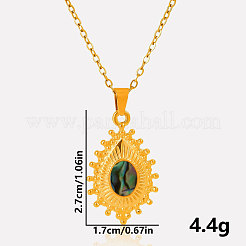 304 Stainless Steel Pave Natural Paua Shell Teardrop Pendant Necklaces&nbsp;RV9484-3