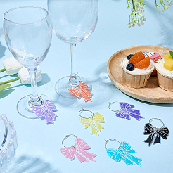 7Pcs 7 Colors Bowknot Acrylic Wine Glass Charms&nbsp;AJEW-BM00001