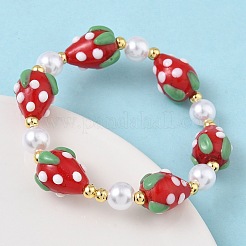 Brass & Lampwork & ABS Imitation Pearl Beaded Stretch Bracelets for Women&nbsp;BJEW-F515-07G