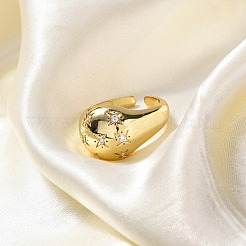Rack Plating Brass Micro Pave Clear Cubic Zirconia Cuff Finger Rings for Women&nbsp;RJEW-M028-22G-02