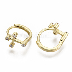 Brass Micro Pave Clear Cubic Zirconia Huggie Hoop Earrings&nbsp;EJEW-N011-13G-NF