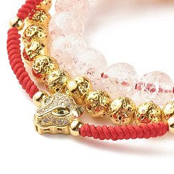 Natural Crackle Quartz & Lava Rock Braided Bead Bracelets Set&nbsp;BJEW-JB07212-04