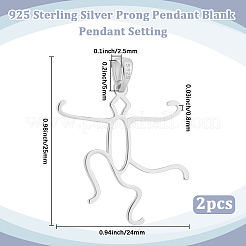 2Pcs Sterling Silver Pendant Cabochon Settings&nbsp;STER-BBC0009-46P