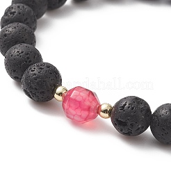 Natural Lava Rock & Dyed Agate Beaded Stretch Bracelets&nbsp;BJEW-JB09178
