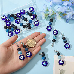 18Pcs Handmade Evil Eye Lampwork Bead & Natural Black Agate Pendant Decorations&nbsp;HJEW-CA00078