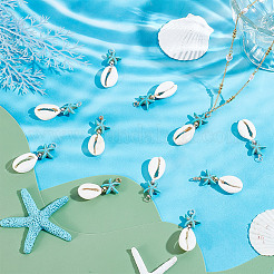 40Pcs 2 Colors Natural Cowrie Shell & Synthetic Turquoise Starfish Pendants&nbsp;PALLOY-HY00105