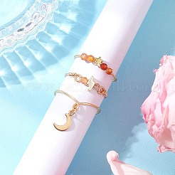 3Pcs Copper Wire Wrapped Gemstone Faceted Round Bead Finger Rings for Women&nbsp;RJEW-JR00887