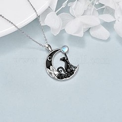 Alloy Jet Rhinestone Enamel Black Moon with Cat Shape Pendant Necklaces for Women&nbsp;WG3CB78-01