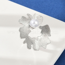 Brass with ABS Plastic Pearl Cuff Rings for Women&nbsp;RJEW-M075-01P