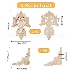 4Pcs Wood Carved Onlay Applique&nbsp;AJEW-DC0001-54