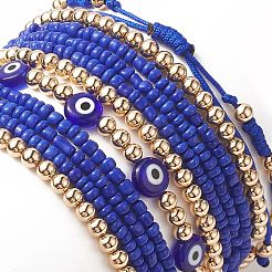 7Pcs 7 Style Evil Eye Lampwork & Glass Seed & Brass Beaded Stretch Bracelets Set for Women&nbsp;BJEW-JB09249-03