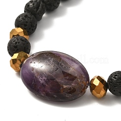 Natural Lava Rock & Oval Mixed Stone Beads Stretch Bracelet&nbsp;BJEW-JB07077