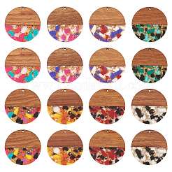 16Pcs 8 Colors Transparent Resin & Walnut Wood Pendants&nbsp;RESI-TA0002-10