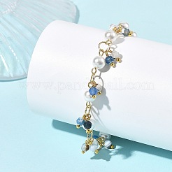 Natural Agate(Dyed & Heated) Faceted Round Beaded Chain Bracelets for Women&nbsp;BJEW-JB14248-01