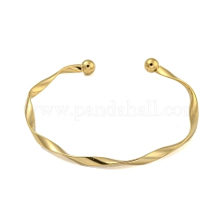 Ion Plating(IP) 304 Stainless Steel Twisted Open Cuff Bangles for Women&nbsp;BJEW-U003-01G