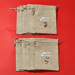 12Pcs 12 Styles Christmas Printed Burlap Packing Pouches Drawstring Bags&nbsp;ABAG-FS0001-03B
