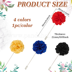 4Pcs 4 Colors Flower Polyester Lapel Pin Brooches for Men&nbsp;JEWB-FG0001-21