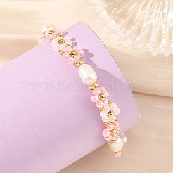 Natural Rice Pearl Flower Glass Seed Beaded Bracelets for Women&nbsp;BJEW-MZ00352