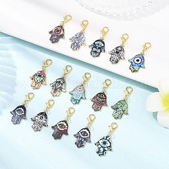 15Pcs Alloy Enamel Hamsa Hand Pendant Decorations&nbsp;HJEW-JM04365